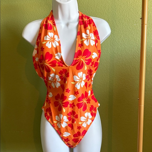 Other - Orange Floral One-Piece backless Swimsuit